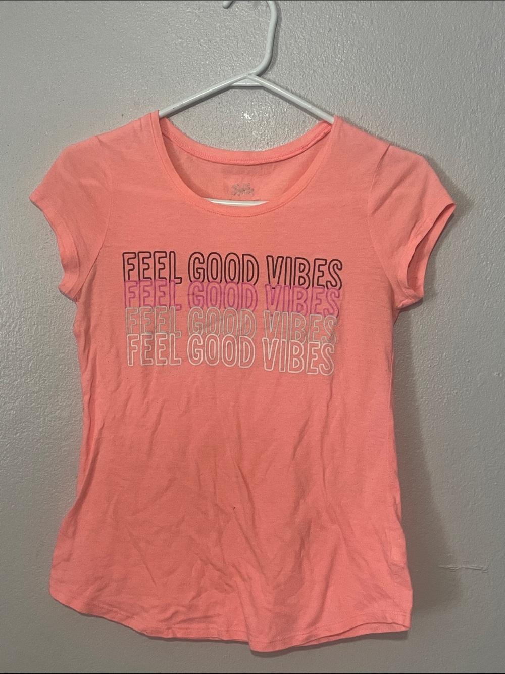 Justice Coral Pink "Feel Good Vibes" Short Sleeve Tee